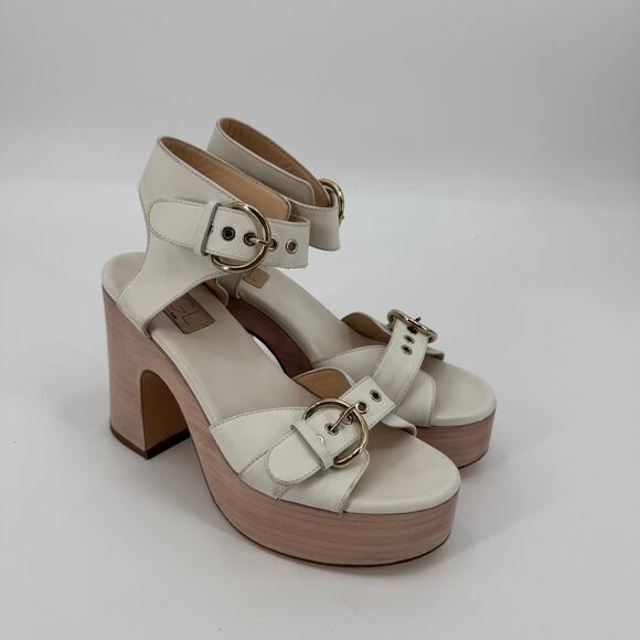 AGL White Women's Sista Double Buckle Platform Heel Sandals Size EU 39 US 9 - Picture 2 of 9